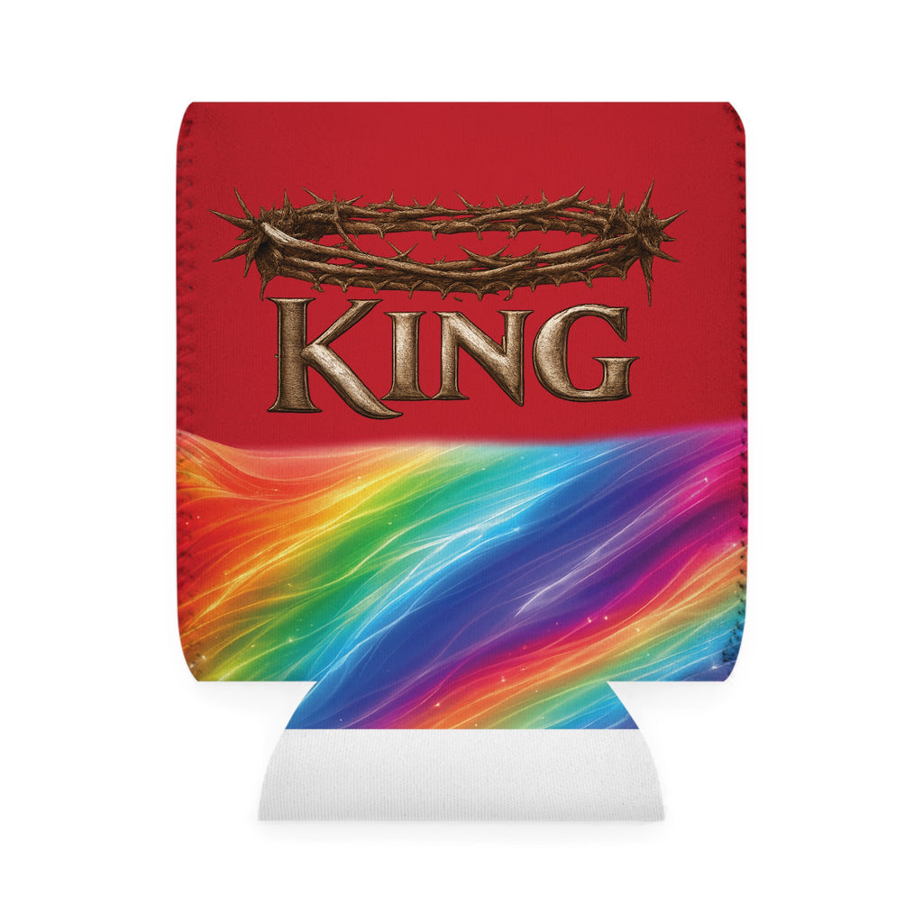 Can Cooler Sleeve — “The King” Rainbow Christian Crown Design