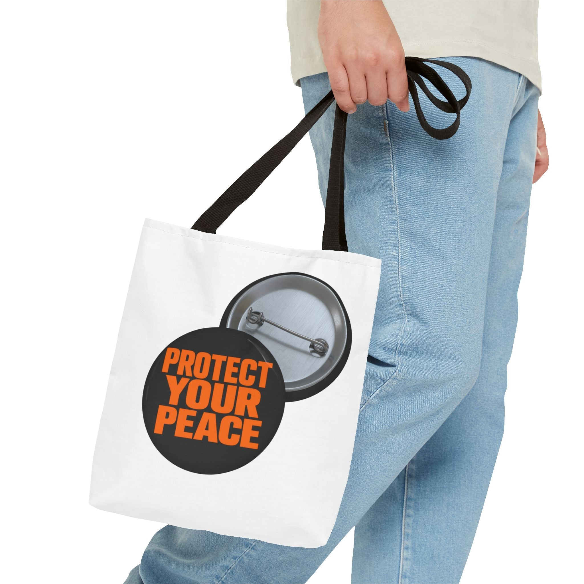 Tote Bag — Protect Your Peace Button Print Canvas Tote