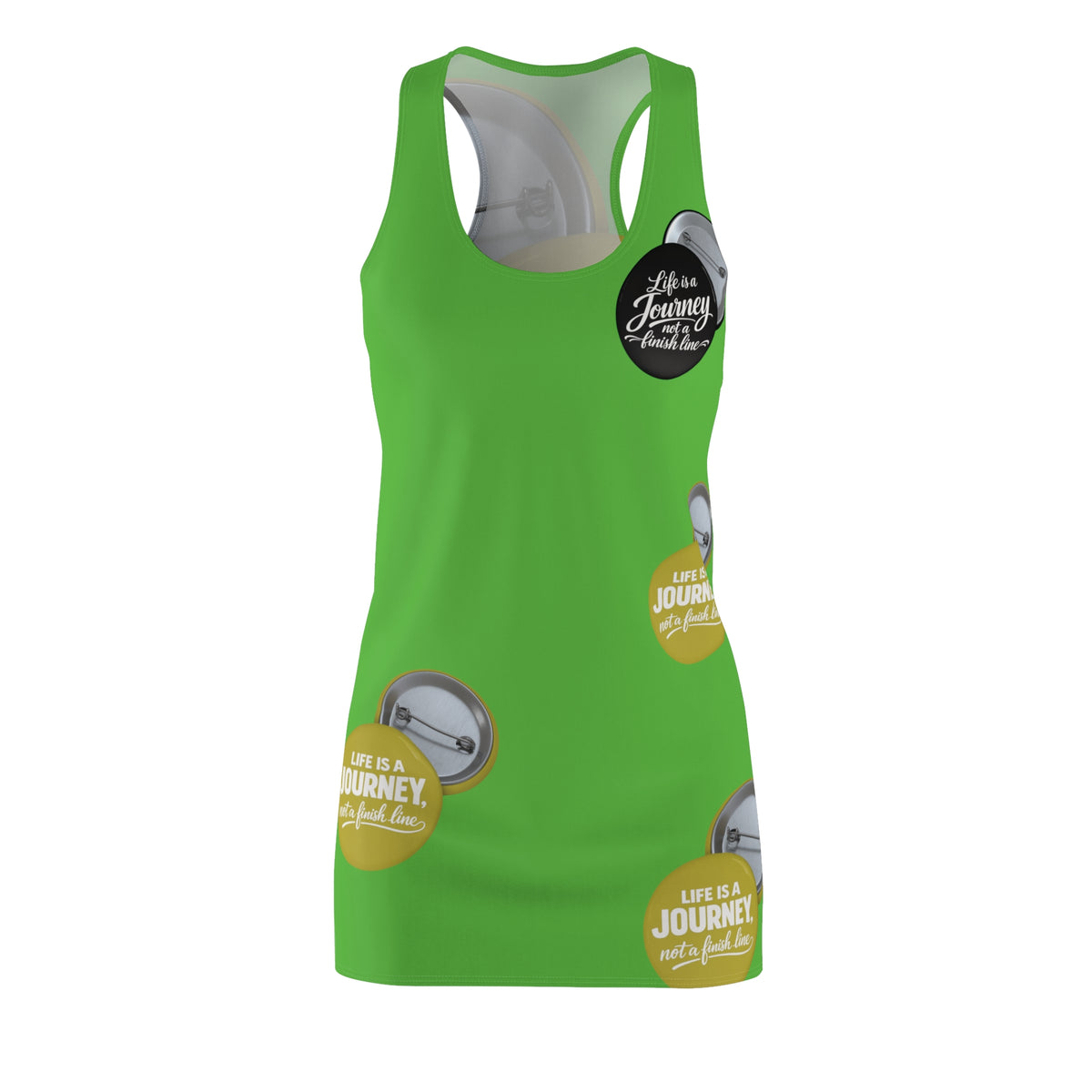 Racerback Dress — "Life Is a Journey, Not a Finish Line" Inspirational All-Over Print