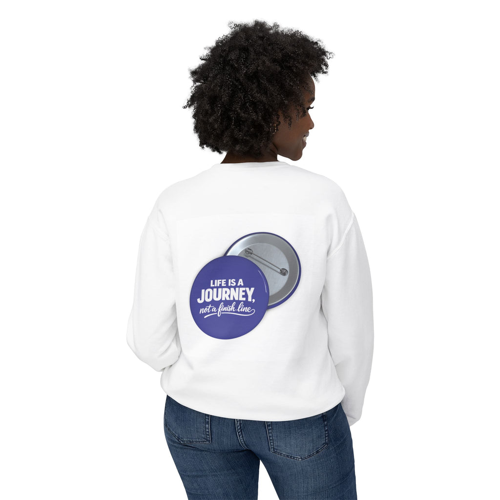 Journey Badge Crewneck Sweatshirt — "Life Is a Journey, Not a Finish Line"