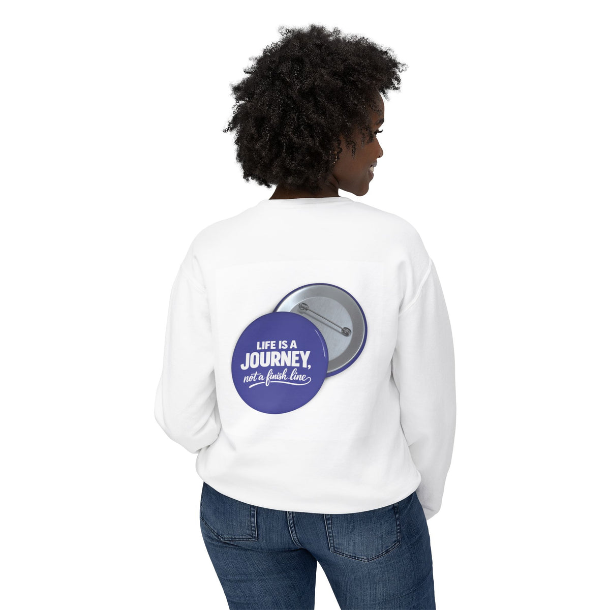 Journey Badge Crewneck Sweatshirt — "Life Is a Journey, Not a Finish Line"