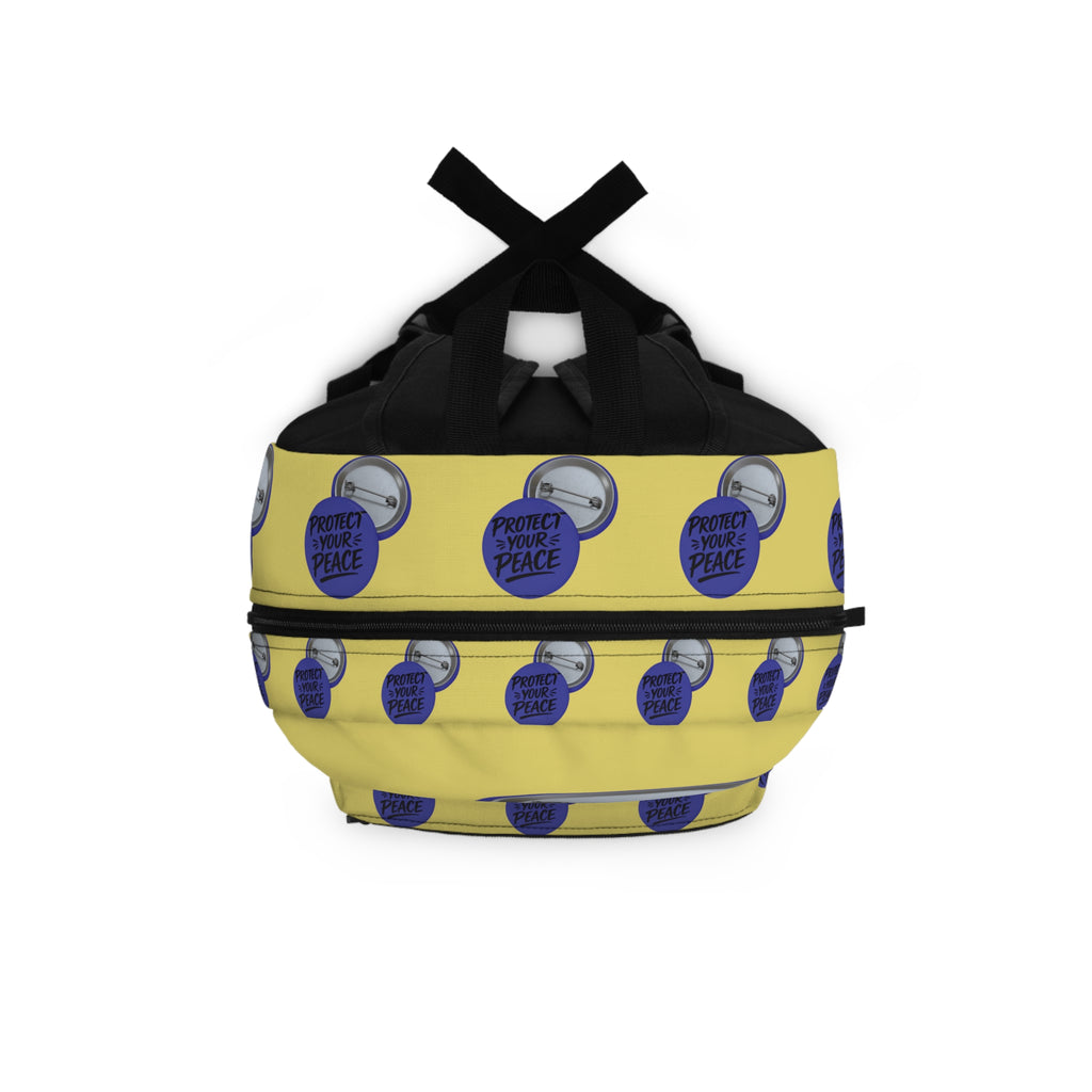 Protect Your Peace Button Backpack — Yellow Pin-Button Pattern School Bag