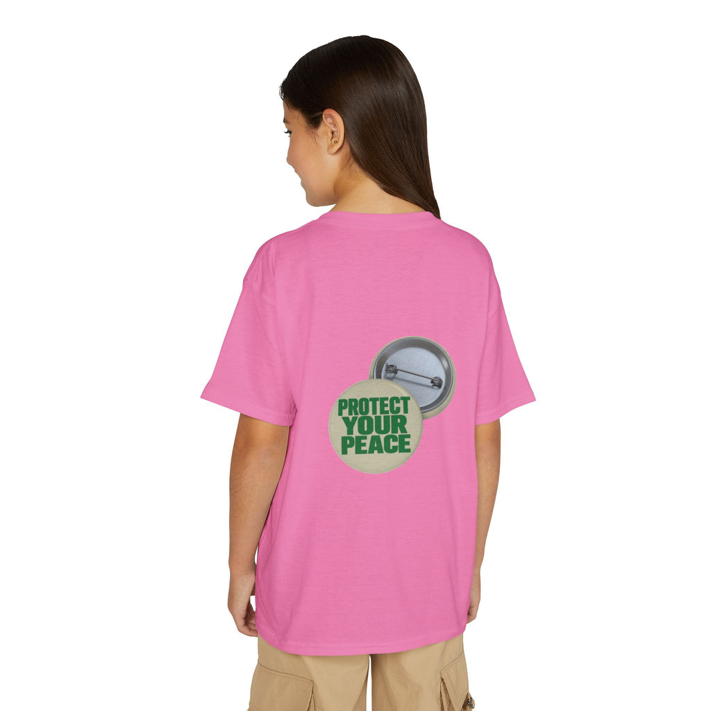Youth T-Shirt — "Protect Your Peace" Button Graphic