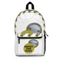 Protect Your Peace Backpack — Yellow Button Graphic Backpack for Students & Everyday Use