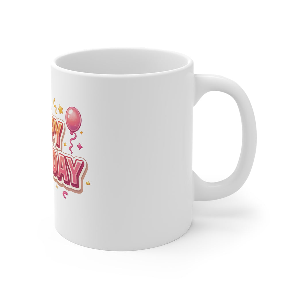 Happy Birthday 11oz Mug — Colorful Balloon Celebration Coffee Cup