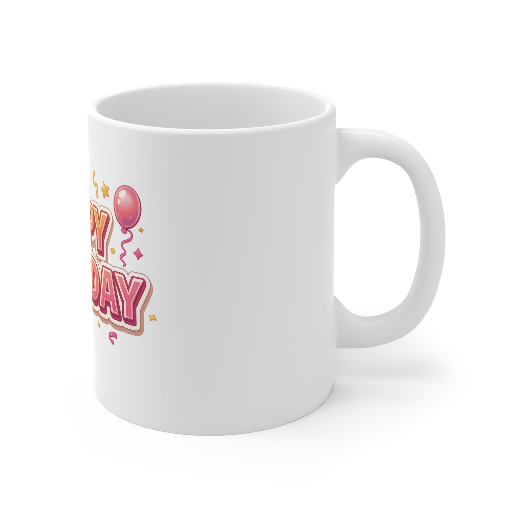 Happy Birthday 11oz Mug — Colorful Balloon Celebration Coffee Cup