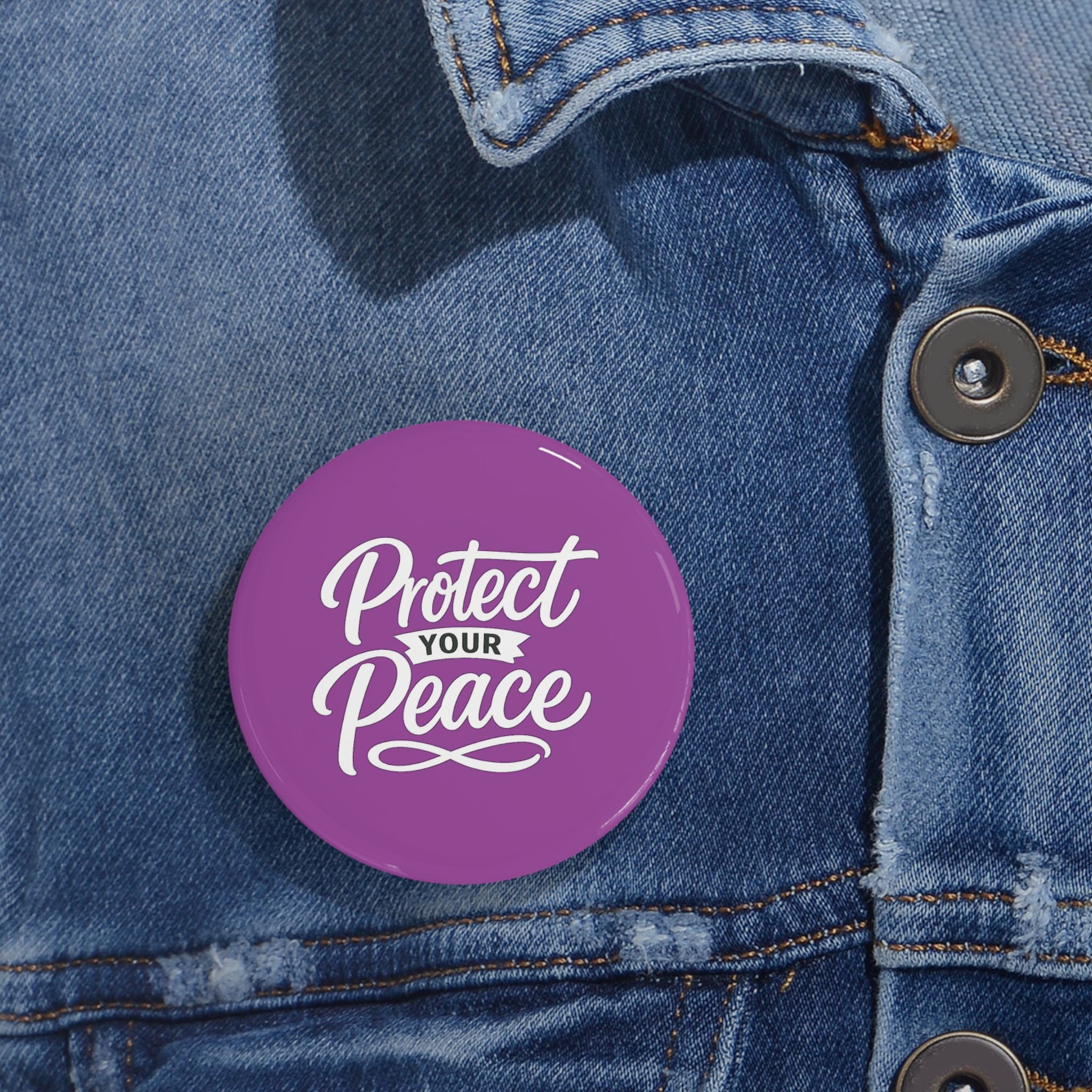 Protect Your Peace Round Pin — Inspirational Purple Lapel Button