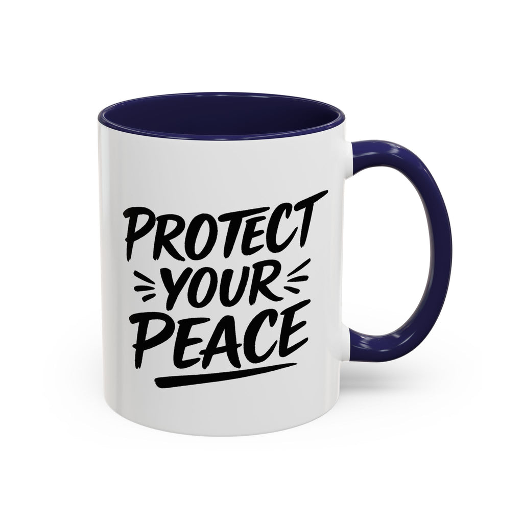 Protect Your Peace Accent Coffee Mug — Inspirational Black & White Ceramic