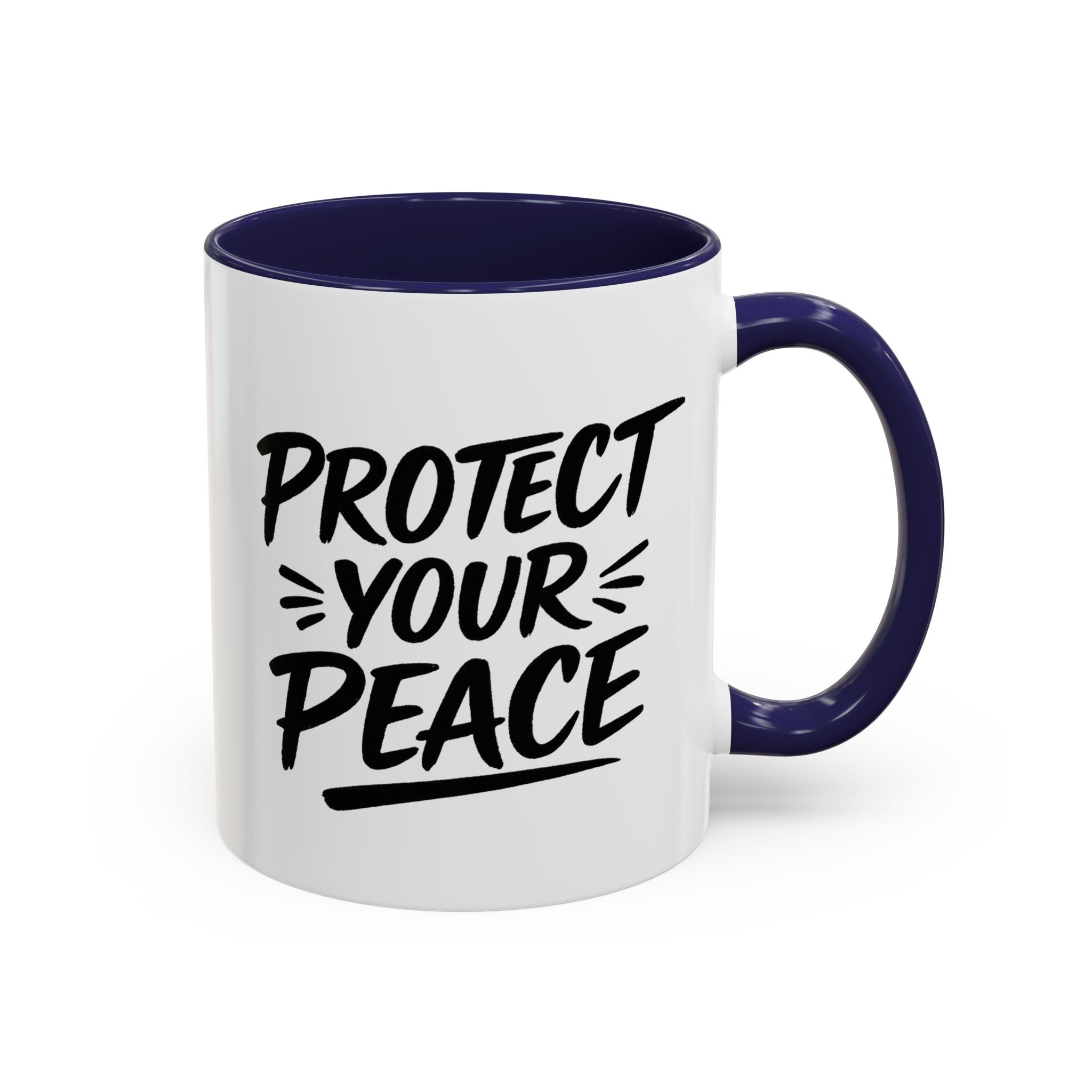 Protect Your Peace Accent Coffee Mug — Inspirational Black & White Ceramic