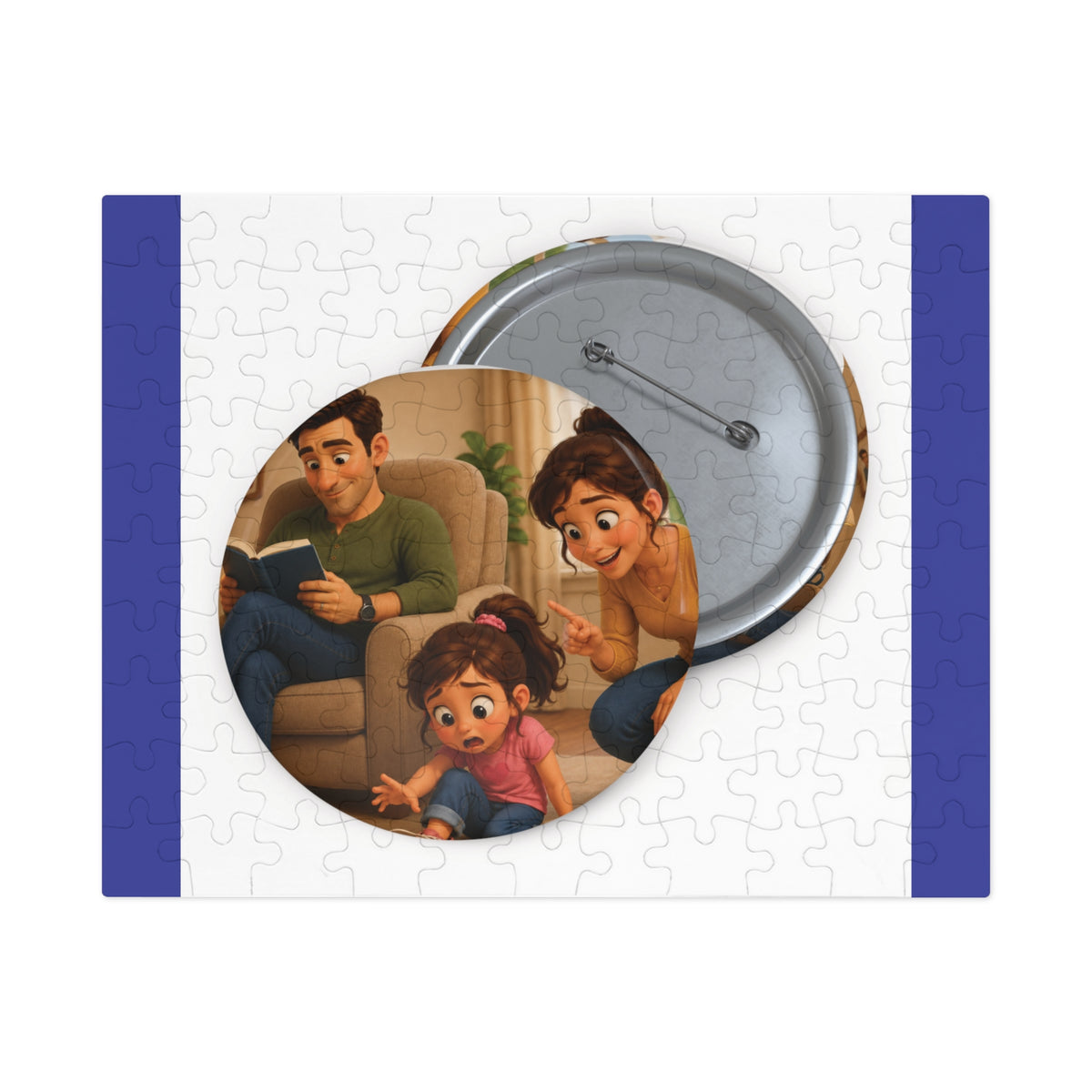 Family Movie Night Round Pin Puzzle with Tin — 252-Piece Keepsake Jigsaw