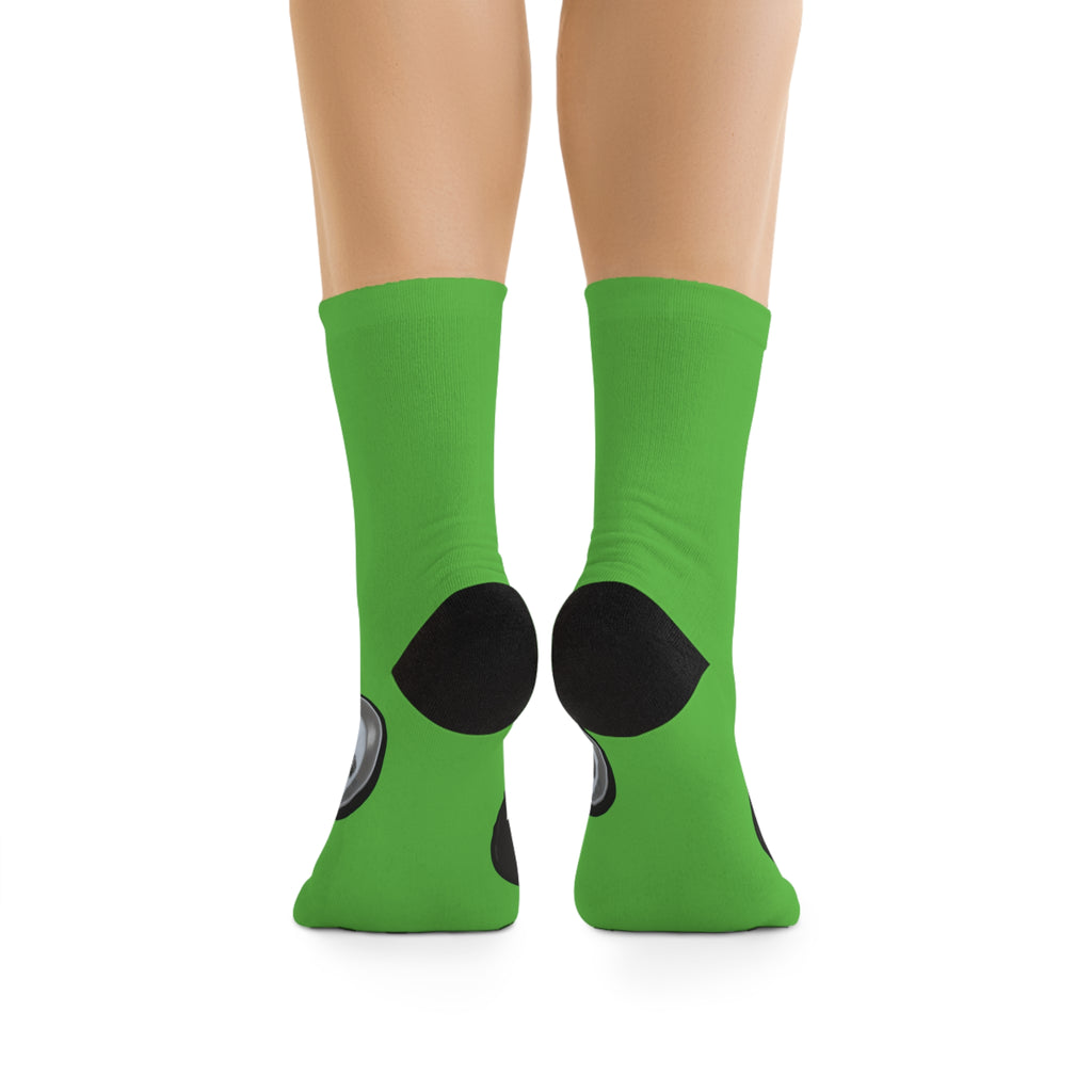 Protect Your Peace Green socks with graphic design .