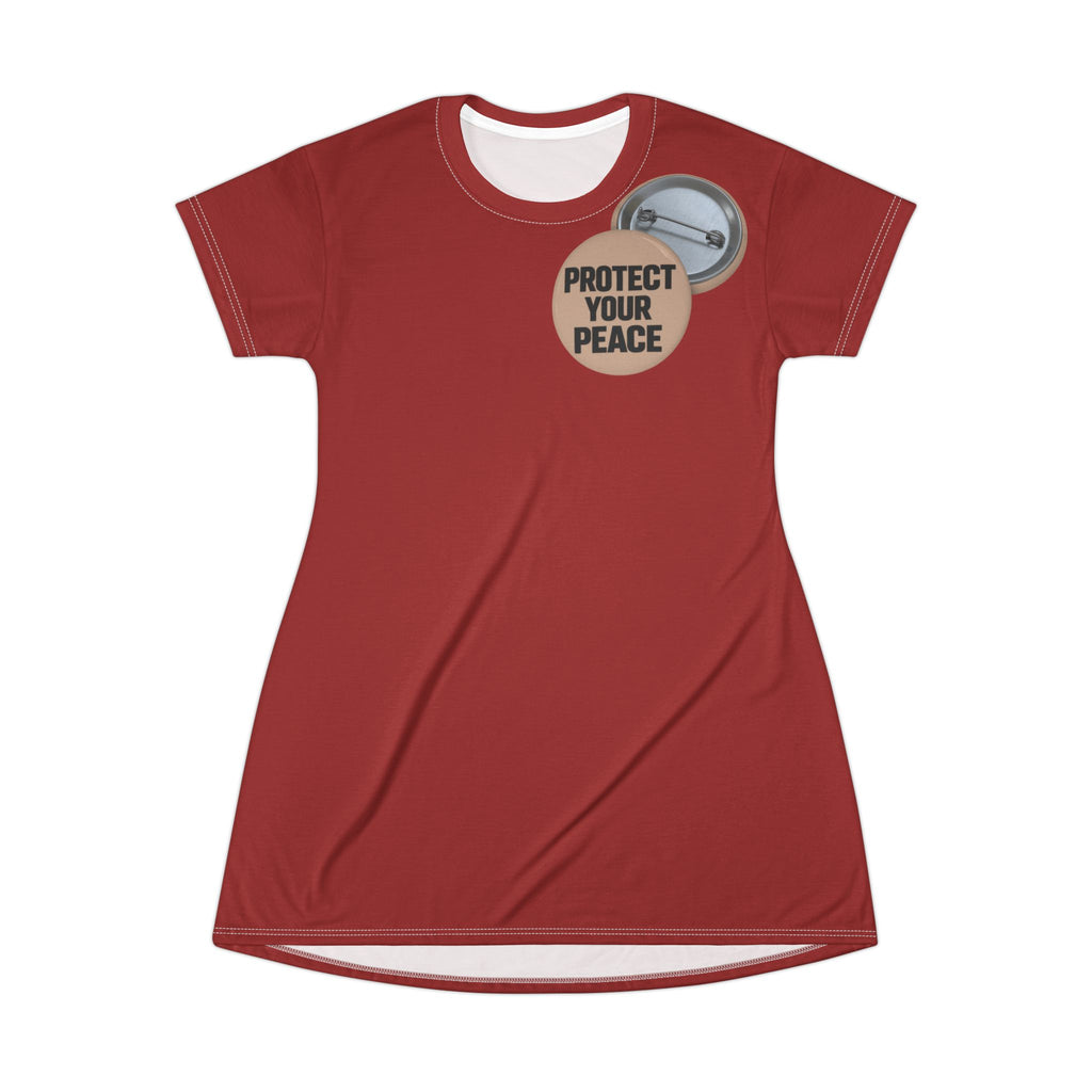 Protect Your Peace T‑Shirt Dress — Motivational Button Graphic AOP