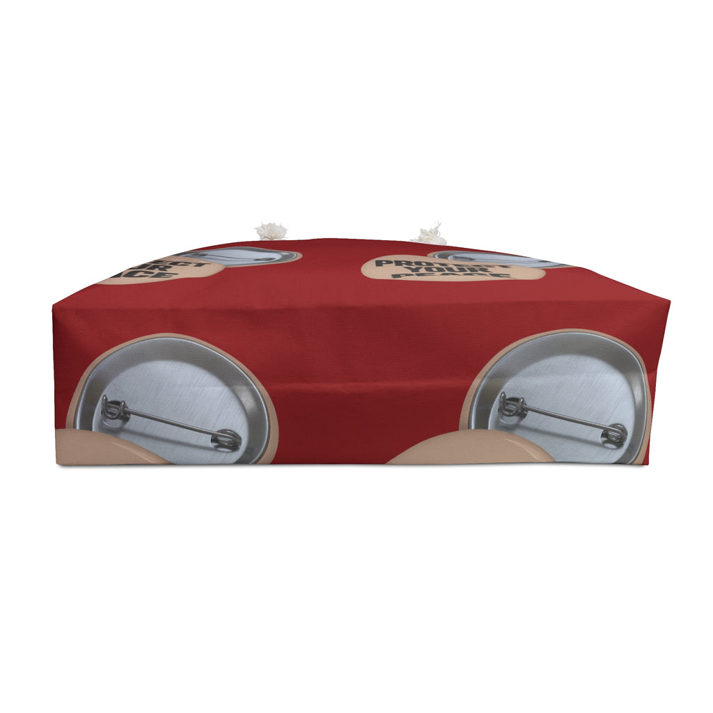 Protect Your Peace Weekender Bag — Maroon Travel Tote with Button Pin Design
