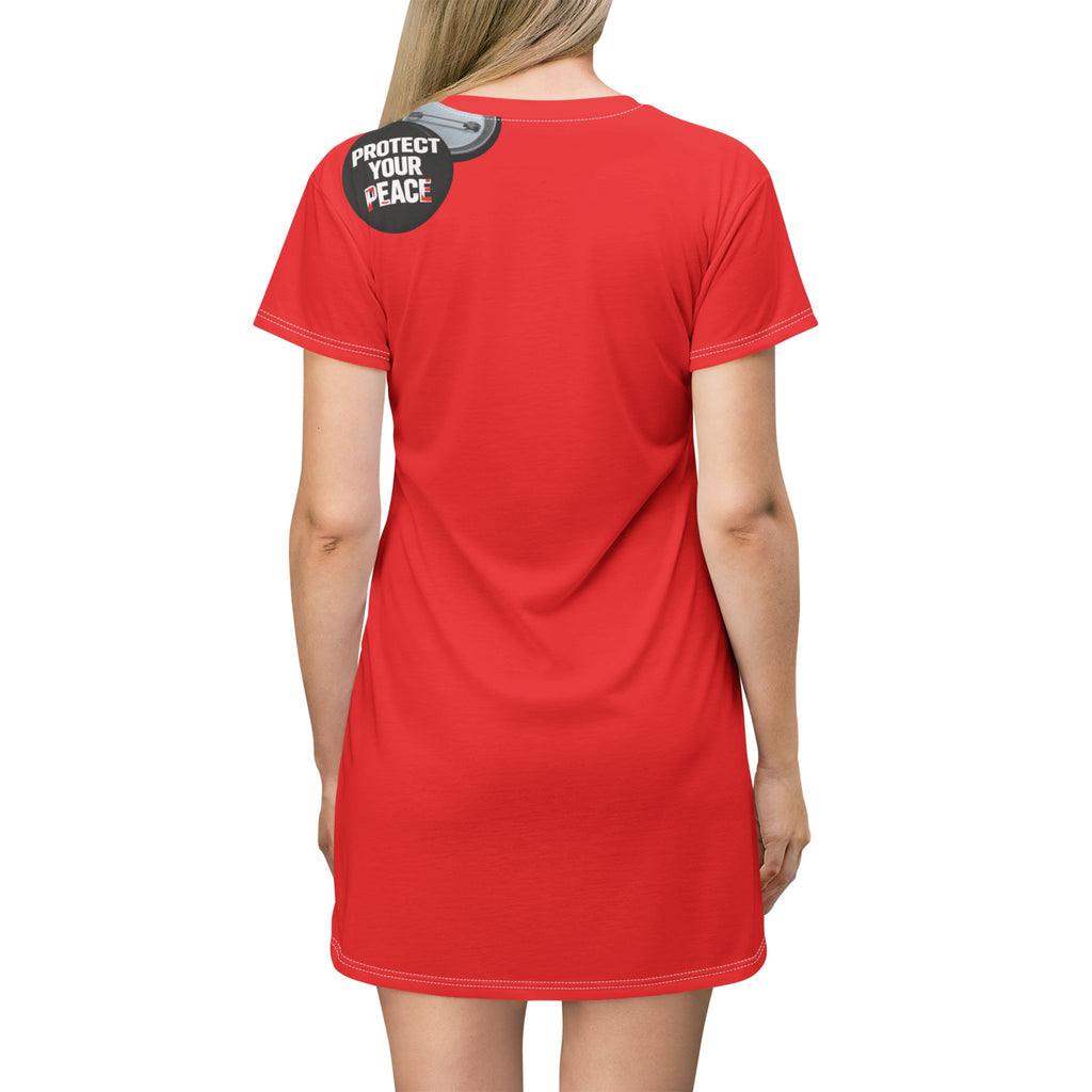 Protect Your Peace T‑Shirt Dress — Red Graphic AOP