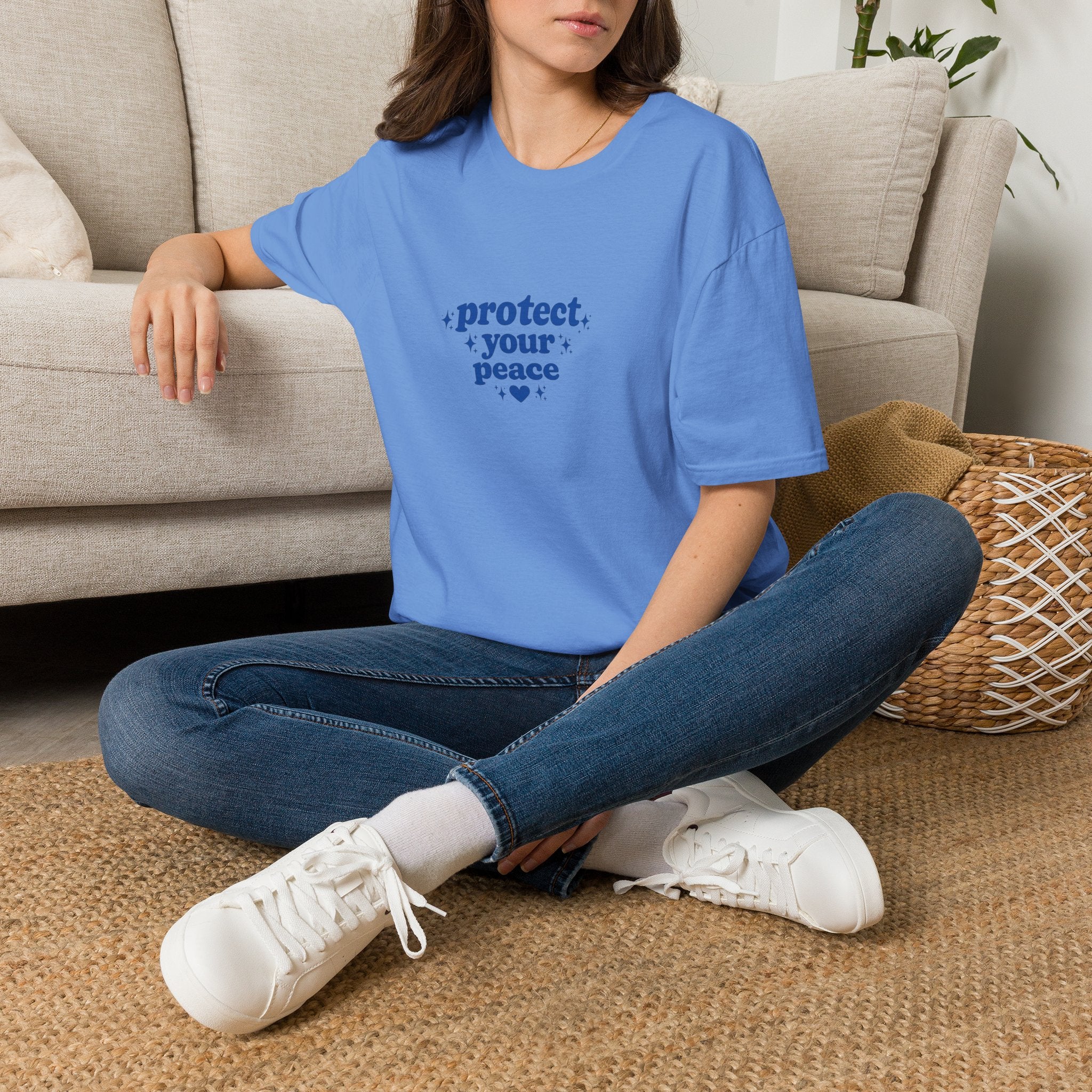 Protect Your Peace T-Shirt — Minimal Blue Self-Care Tee