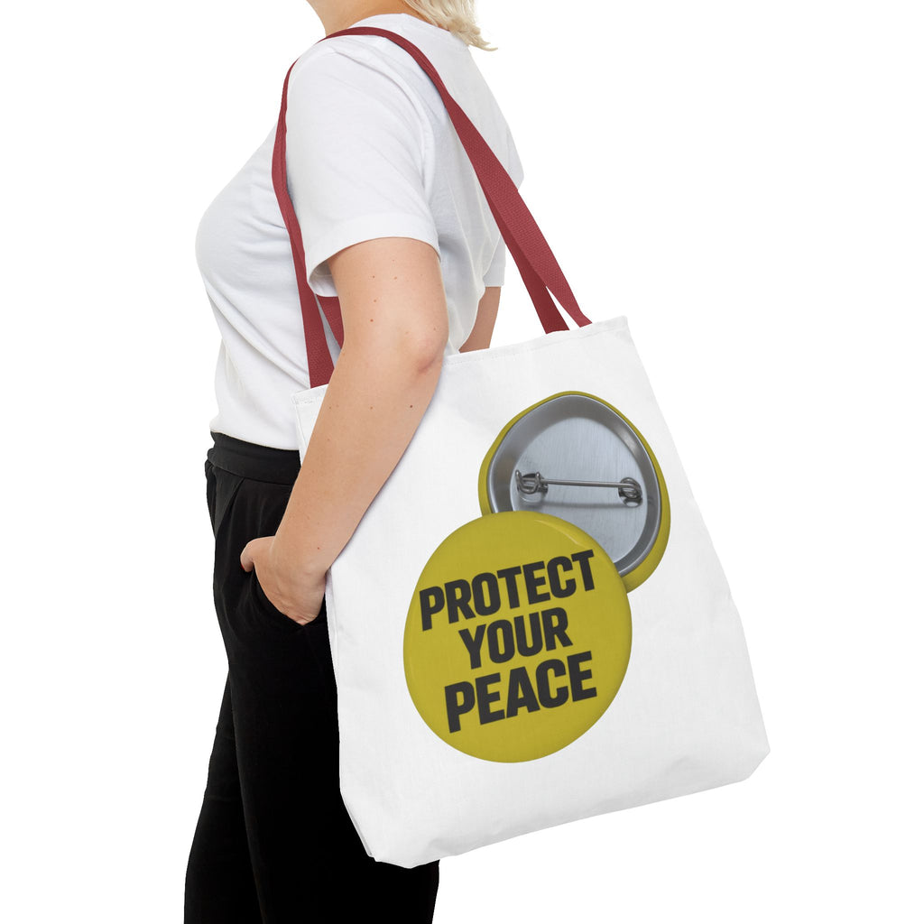 Copy of Protect Your Peace Tote Bag — Inspirational Yellow Button Graphic Tote