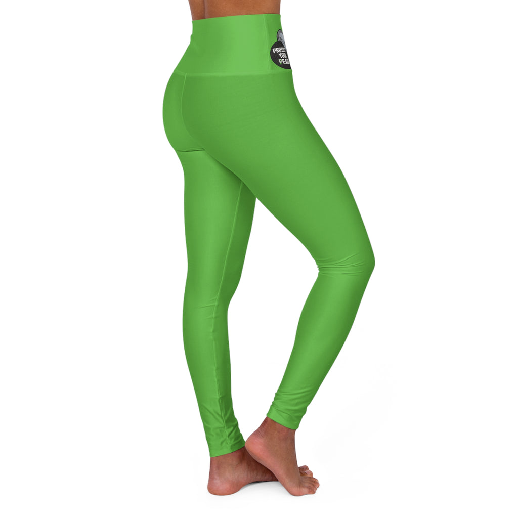 High-Waist Green Yoga Leggings — Seamless AOP Activewear Graphic design Protect Your Peace.