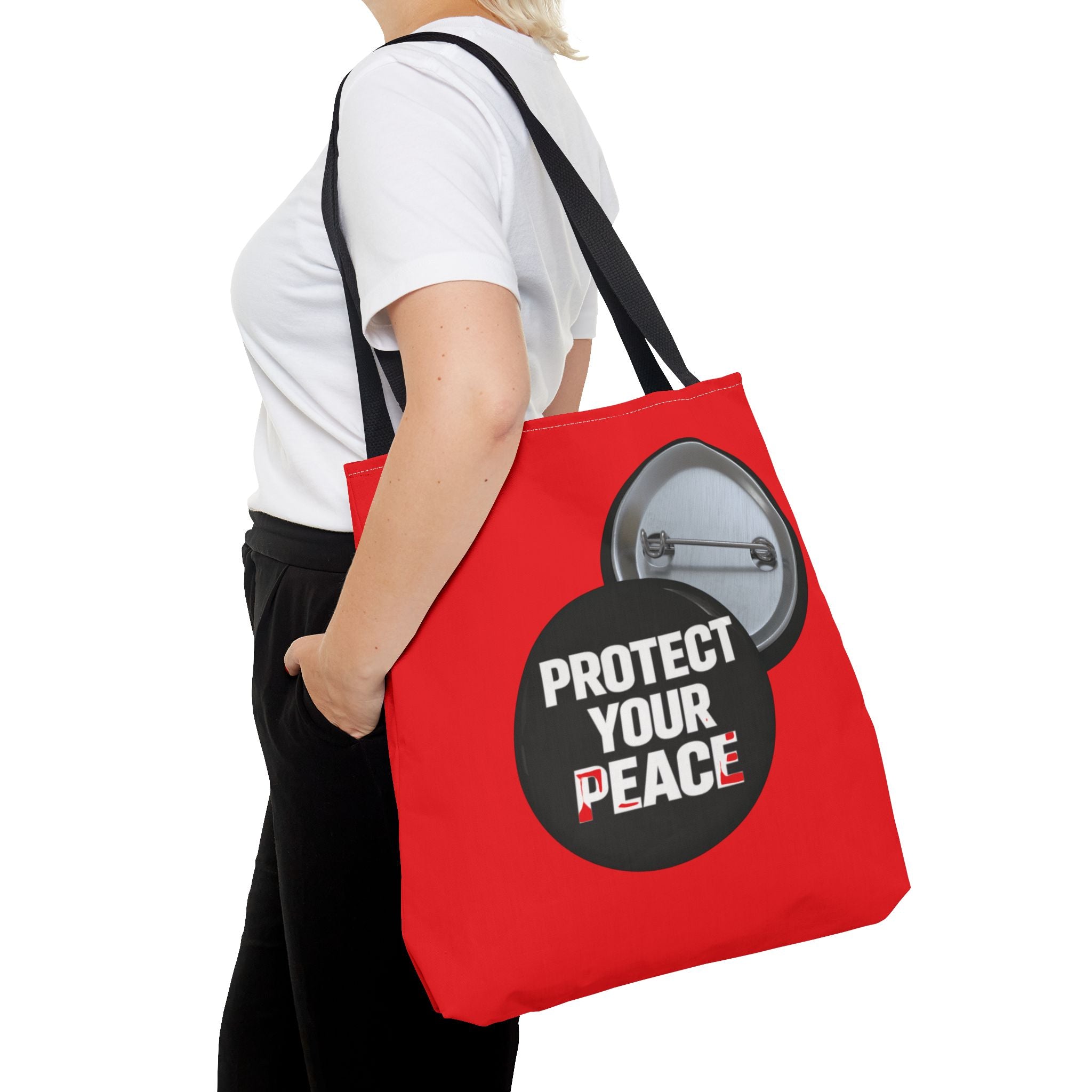 Tote Bag — "Protect Your Peace" Button Design All-Over Print Tote