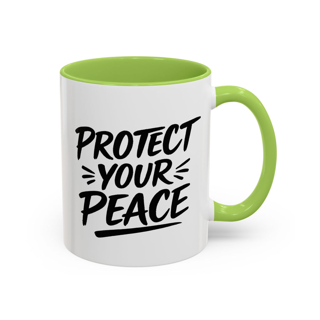 Protect Your Peace Accent Coffee Mug — Inspirational Black & White Ceramic
