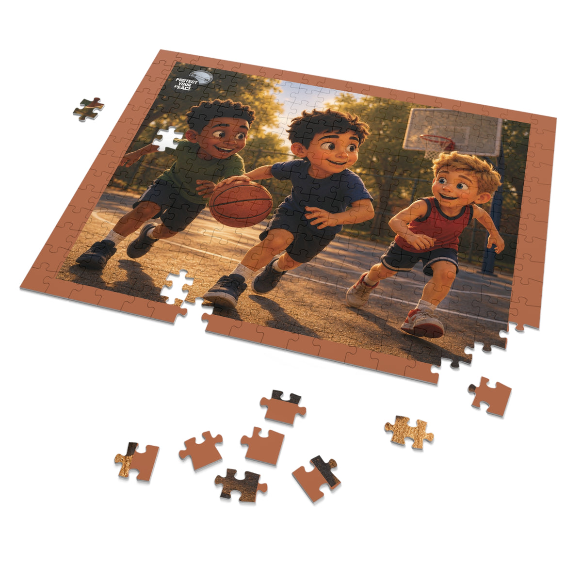 Kids Basketball Jigsaw Puzzle Tin — Playful Court Scene Puzzle Gift