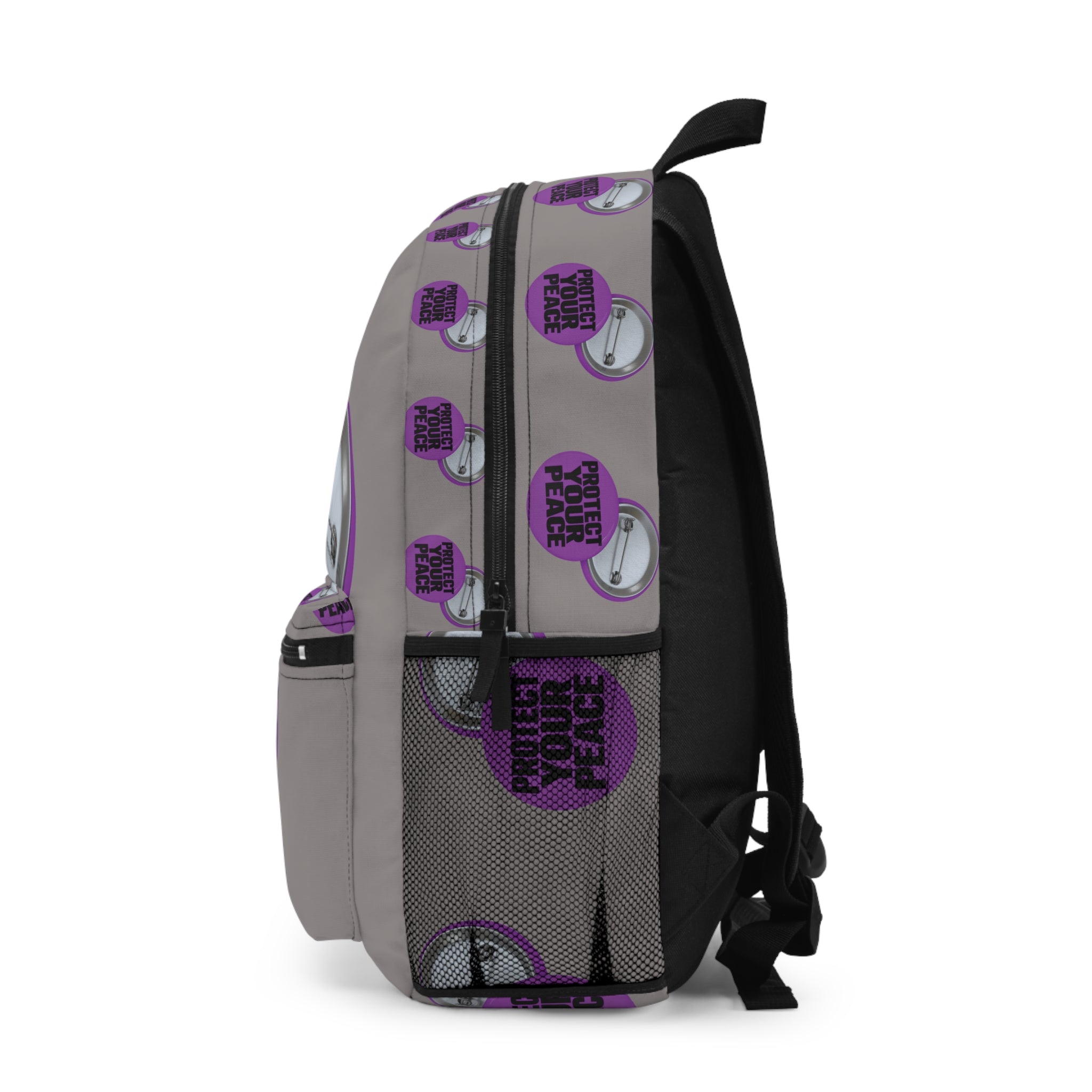 Protect Your Peace Backpack - Purple Button Patterned School & Travel Bag