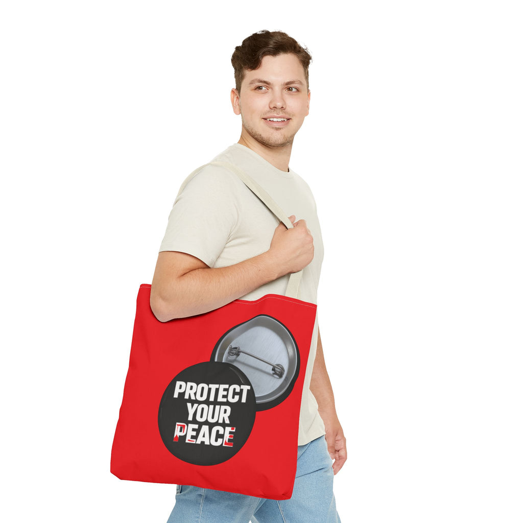 Tote Bag — "Protect Your Peace" Button Design All-Over Print Tote