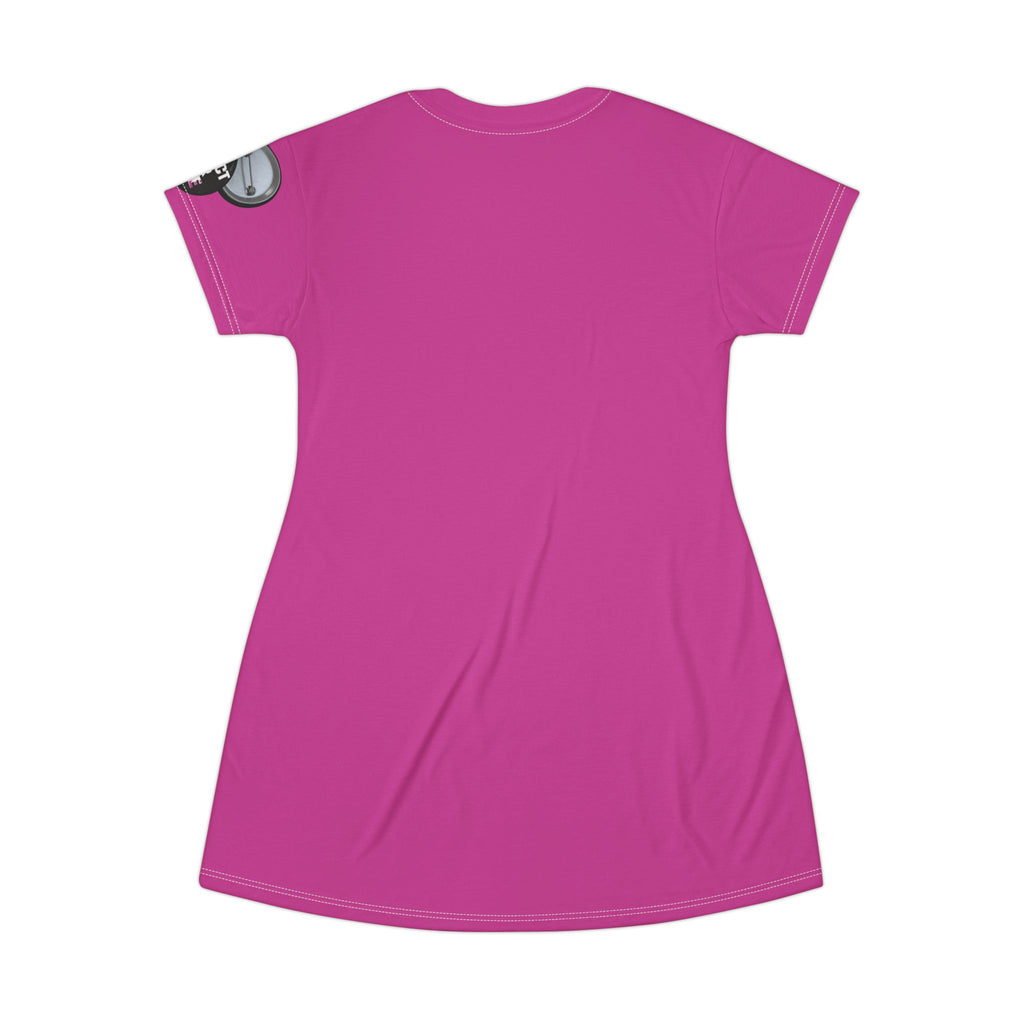 Magenta T-Shirt Dress I have a sound mind Graphic design right bottom and protect your peace on left sleeve.