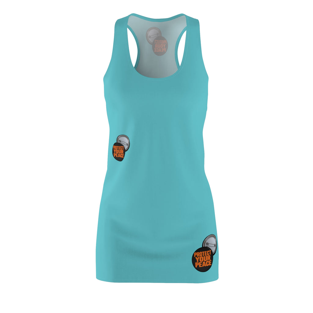 Racerback Dress — Turquoise 'Live Your Peace' Minimal Badge Print