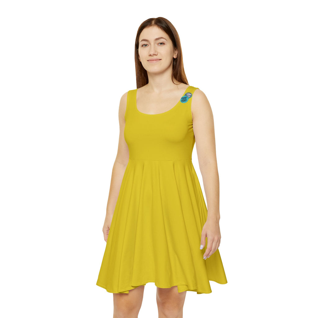 Yellow Skater Dress with Retro Pin-Up Badge — Women's AOP Casual Sundress