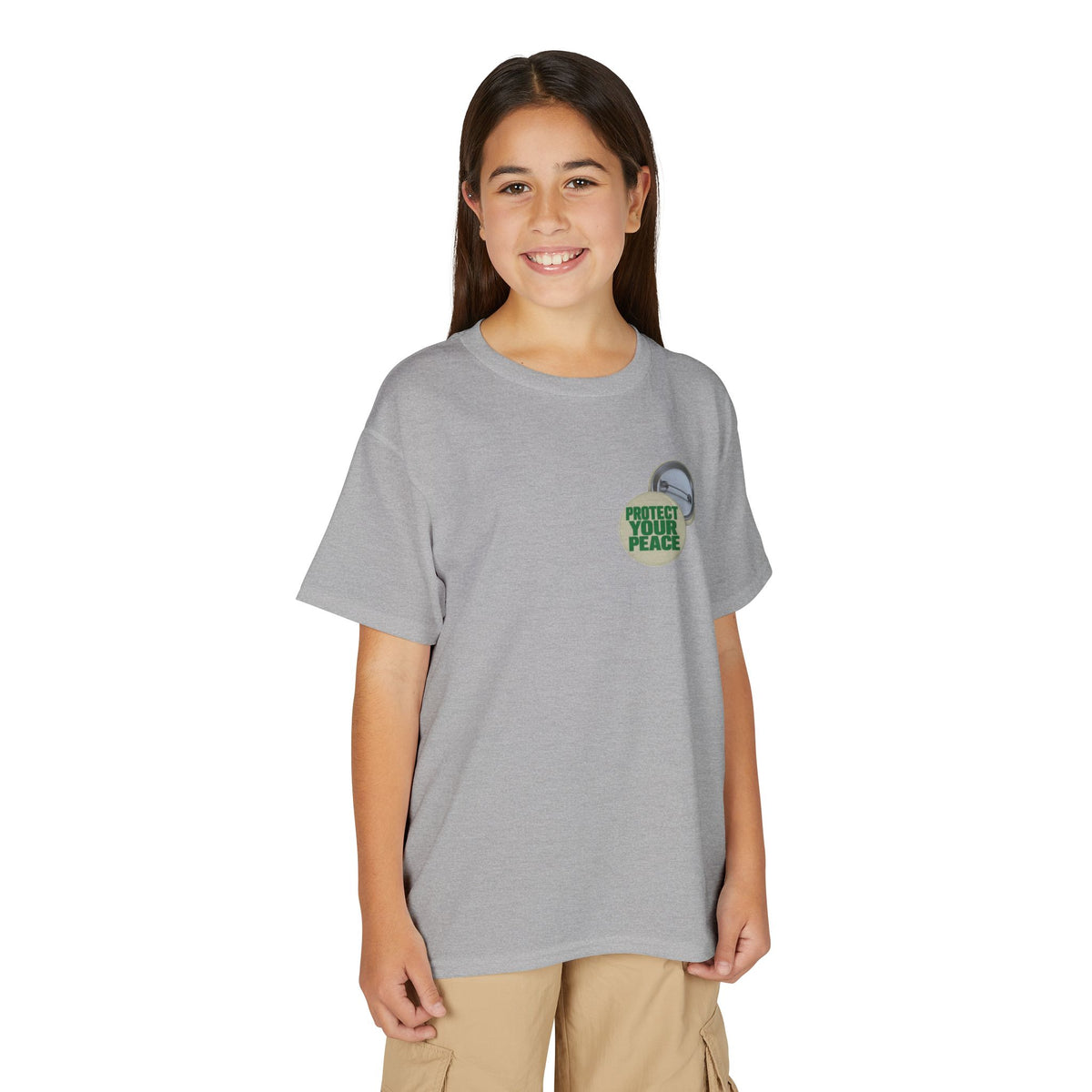 Youth T-Shirt — "Protect Your Peace" Button Graphic