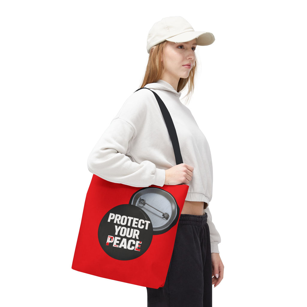 Tote Bag — "Protect Your Peace" Button Design All-Over Print Tote