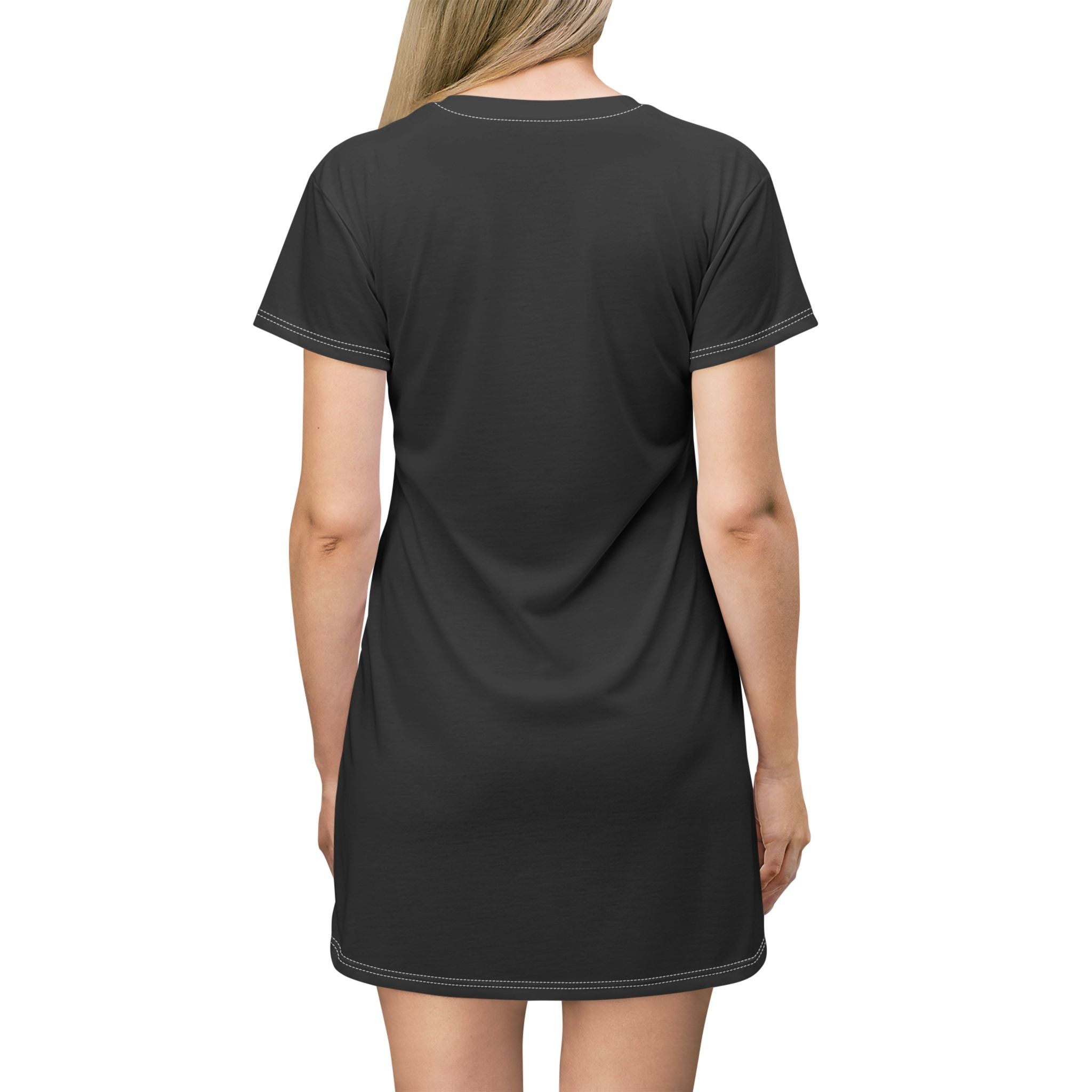 Black AOP T-Shirt Dress — Minimal Subtle Blue Accent