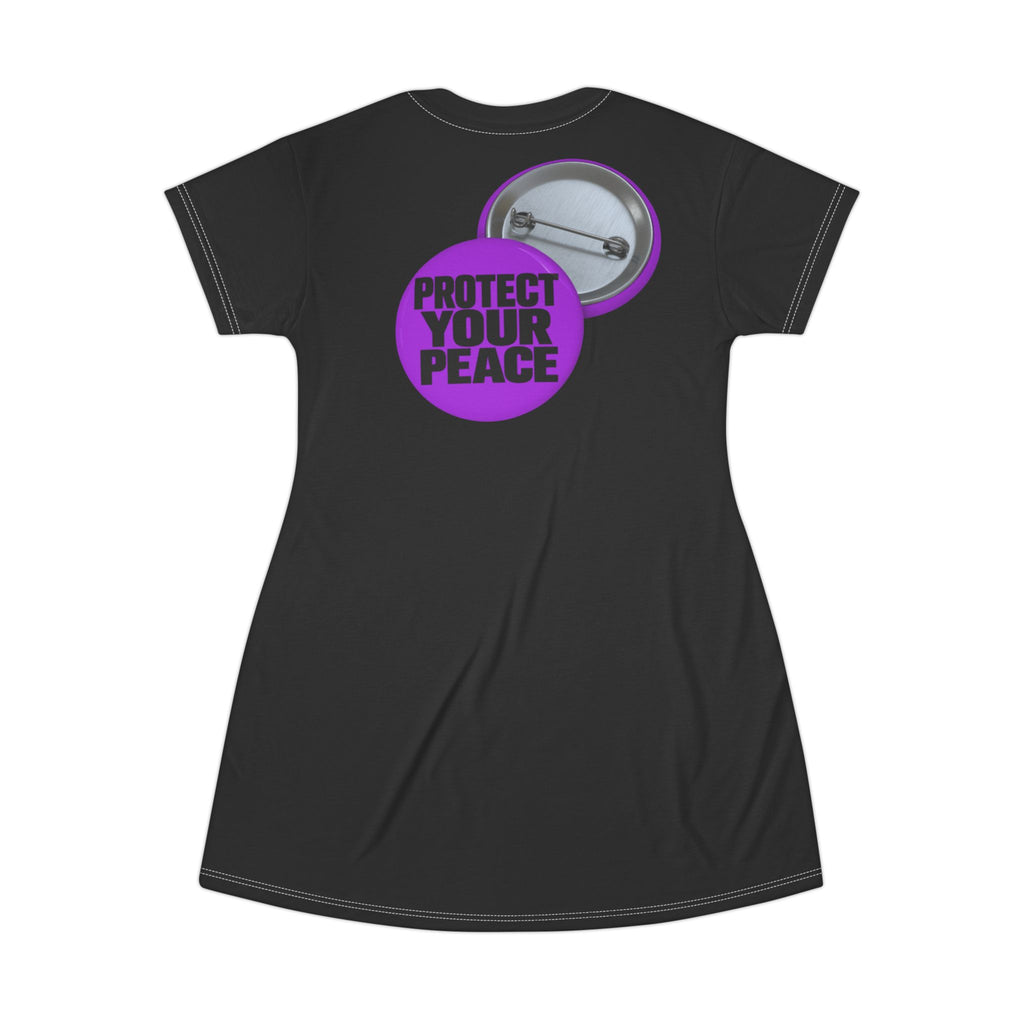 Protect Your Peace Black T-Shirt Dress — Button Pin Graphic