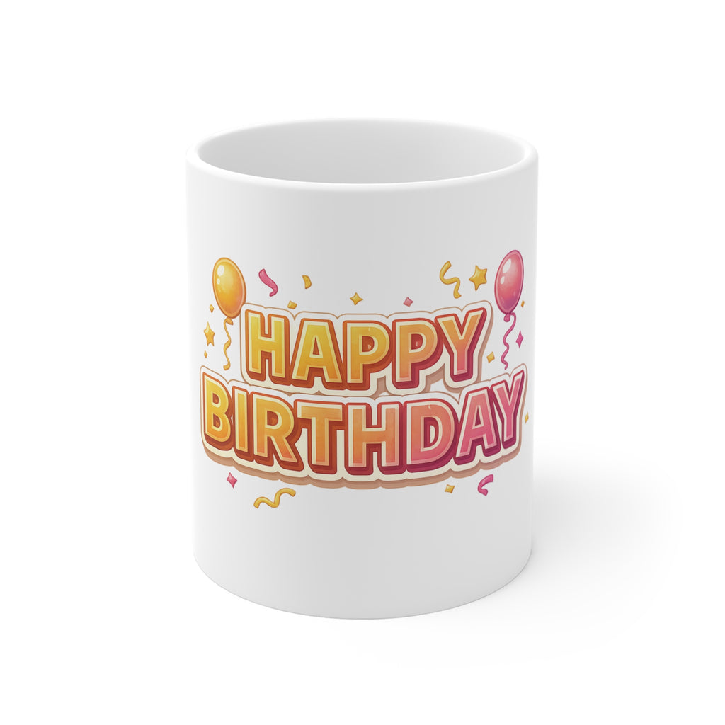 Happy Birthday 11oz Mug — Colorful Balloon Celebration Coffee Cup