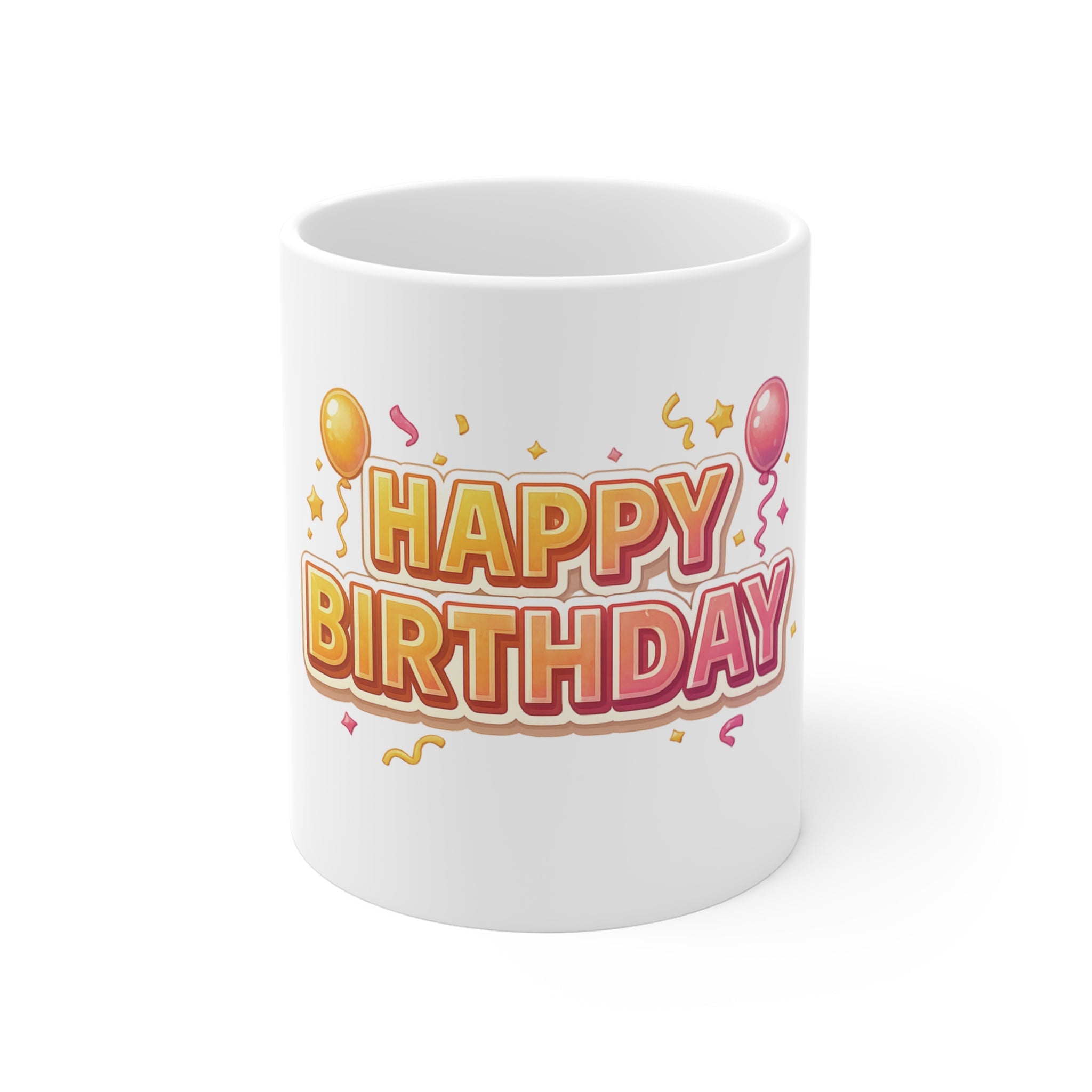 Happy Birthday 11oz Mug — Colorful Balloon Celebration Coffee Cup