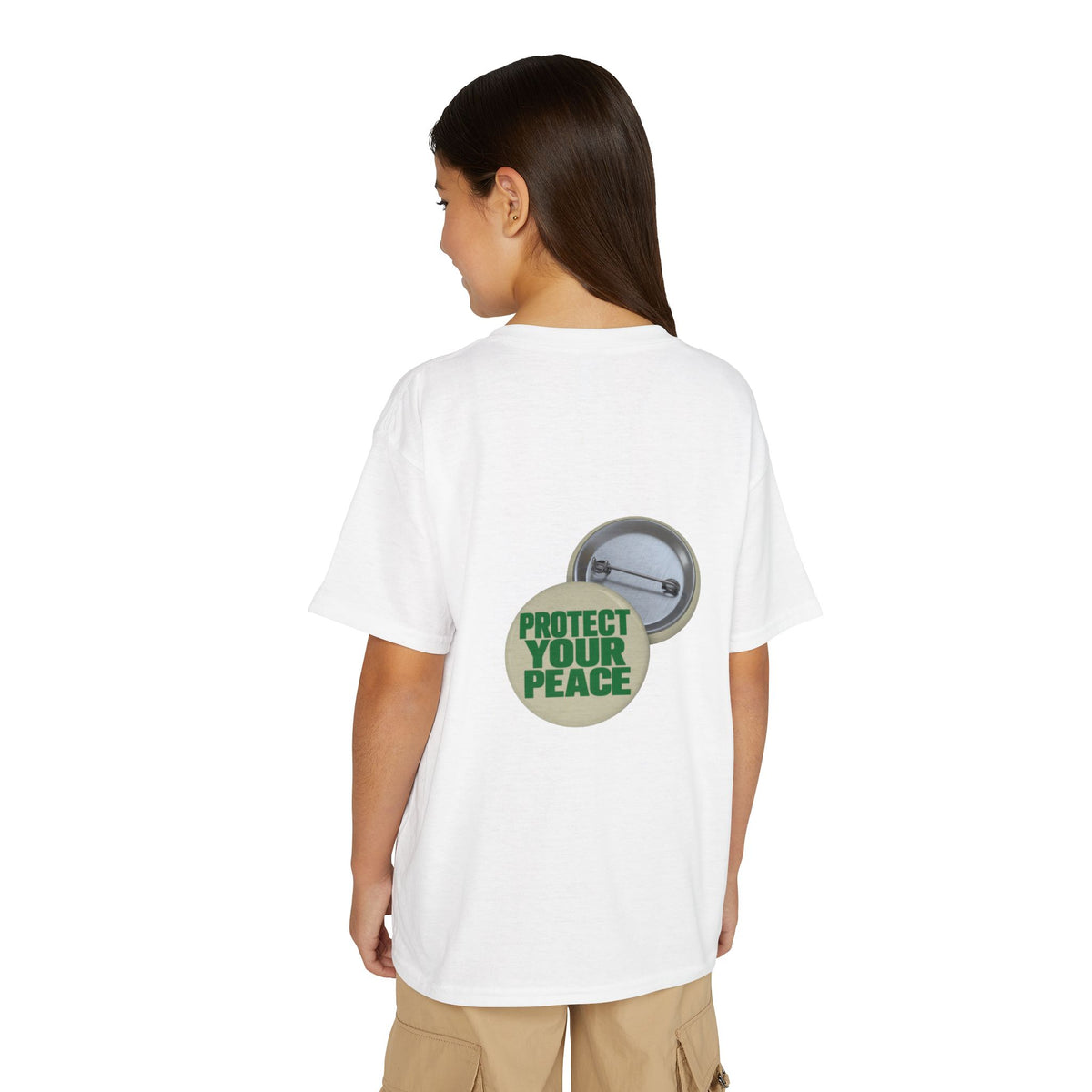 Youth T-Shirt — "Protect Your Peace" Button Graphic