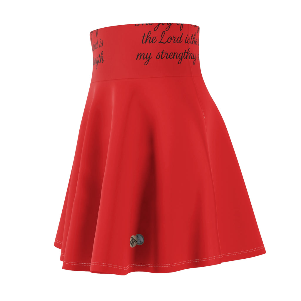 Red Skater Skirt with "The Lord Is My Strength" Waistband — Faith-Inspired Women's Skirt