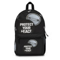Protect Your Peace Backpack – Black Button Badge Print