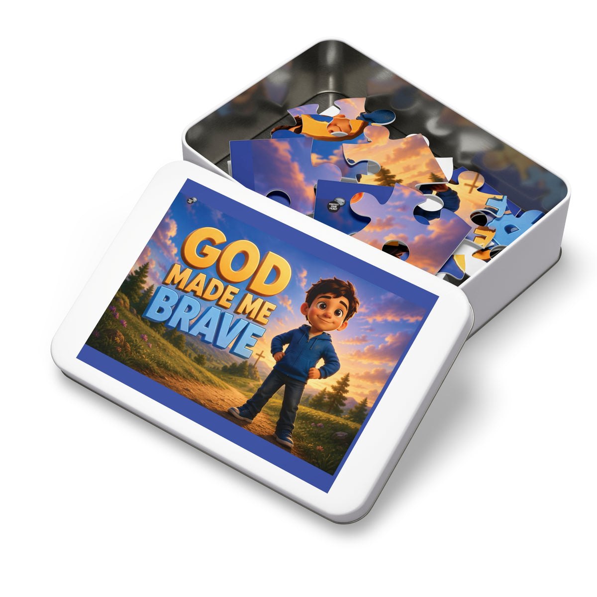 God Made Me Brave Kids Puzzle — 252-Piece Faith-Based Jigsaw with Tin