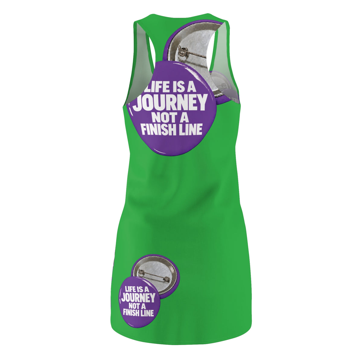 Racerback Dress — 'Life Is a Journey Not a Finish Line' Motivational Button Print