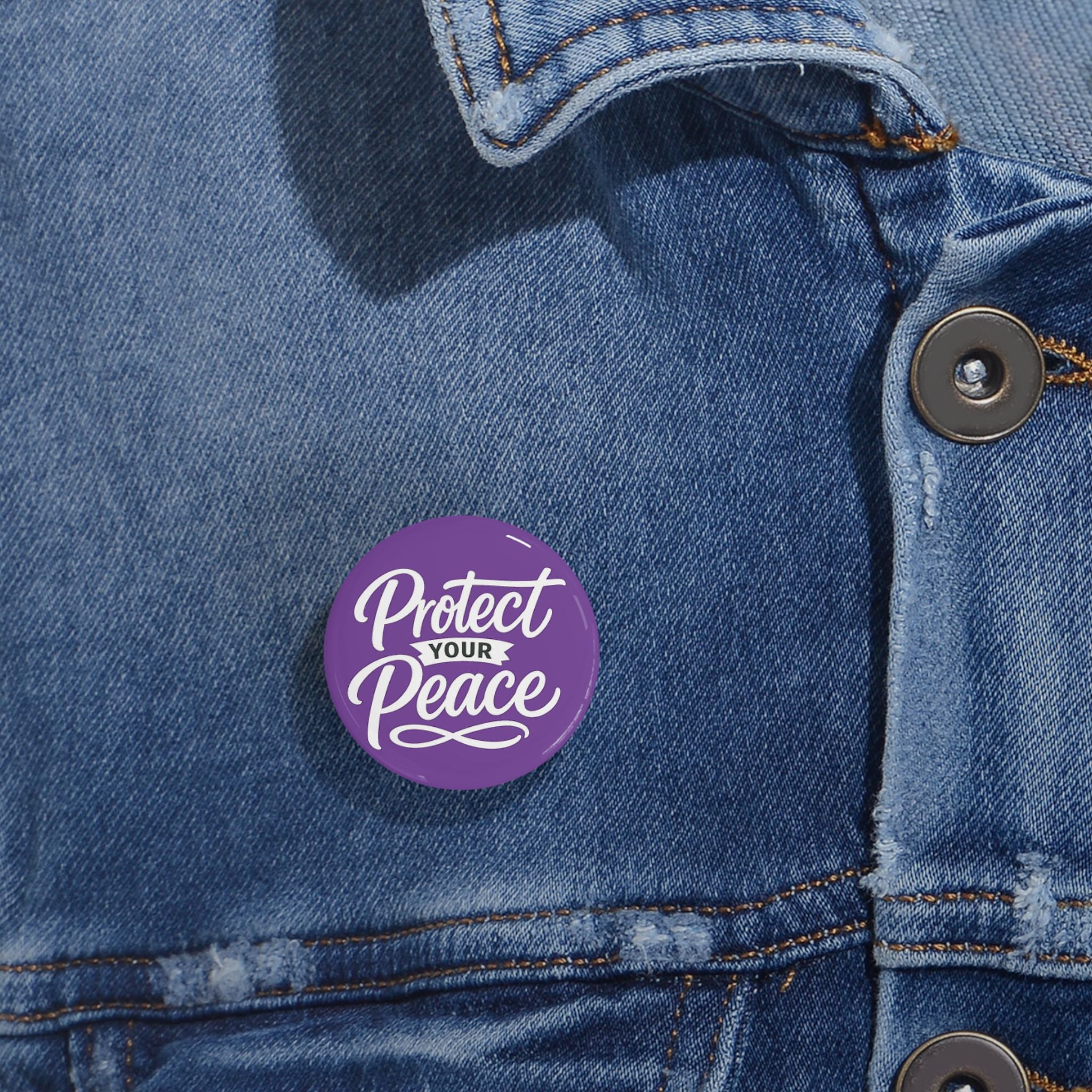 Protect Your Peace Round Pin — Purple Motivational Button Badge