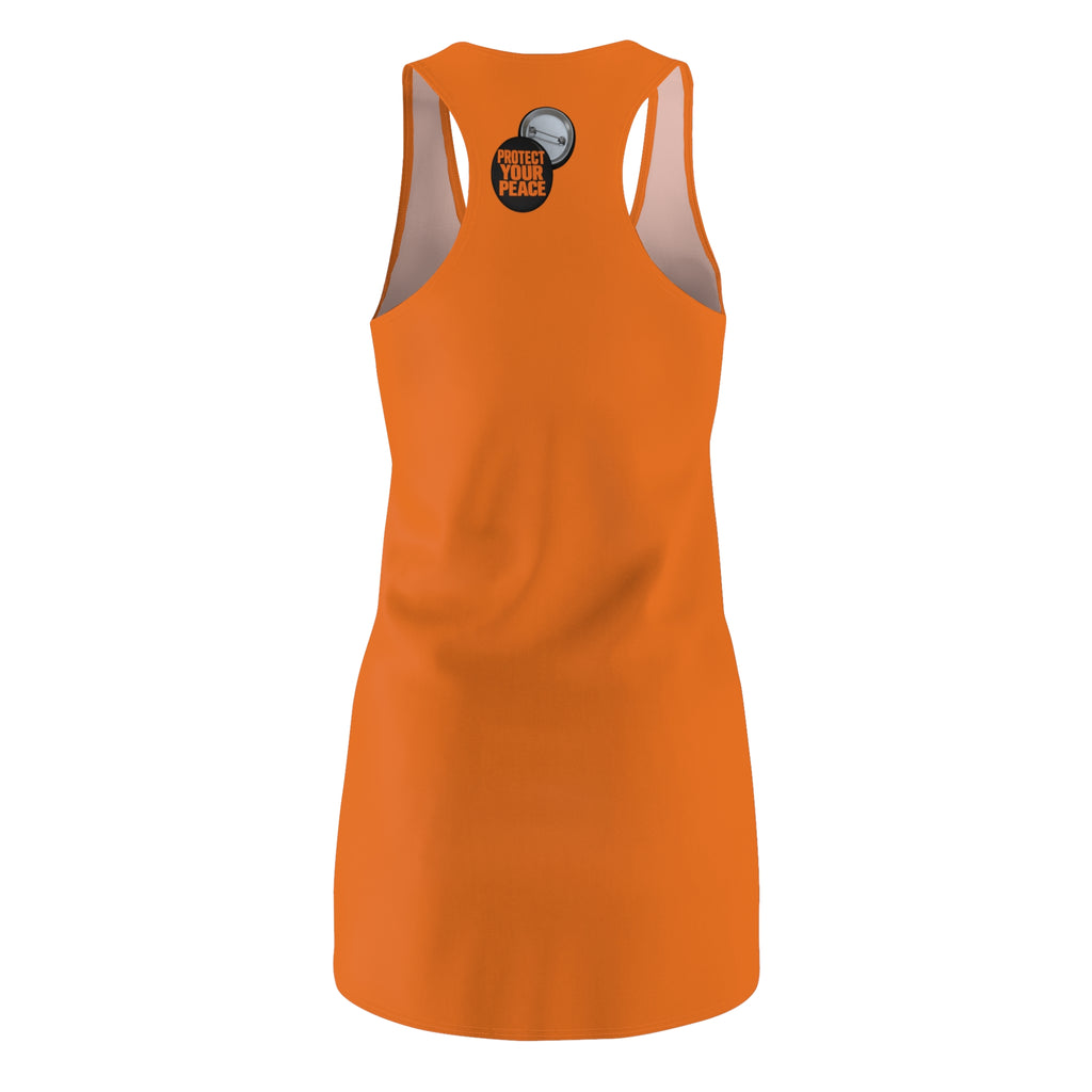 Orange Racerback Dress — 'Protect Peace' Badge Graphic