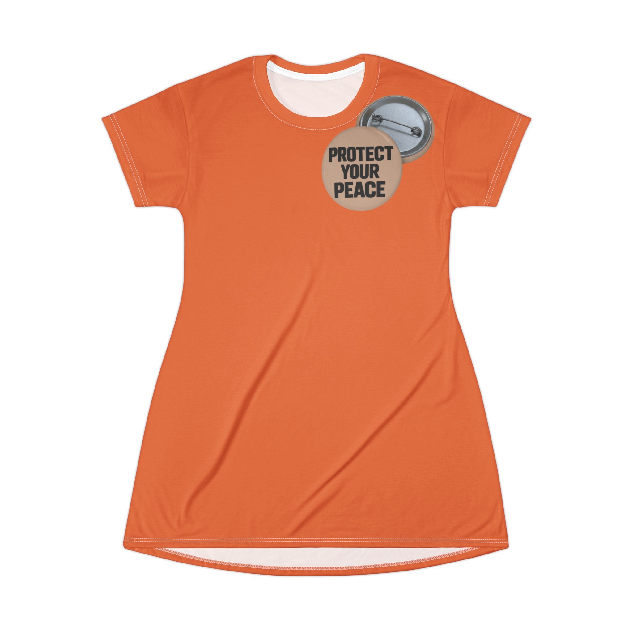 Protect Your Peace T-Shirt Dress — Graphic Button Badge Design