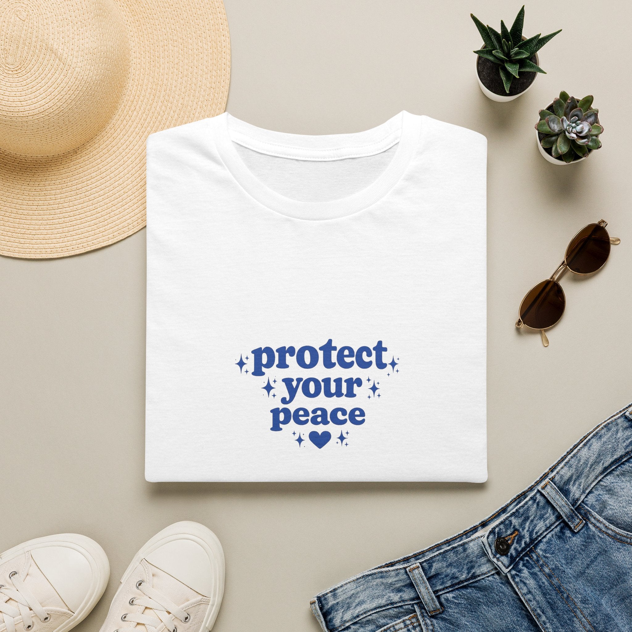 Protect Your Peace T-Shirt — Minimal Blue Self-Care Tee