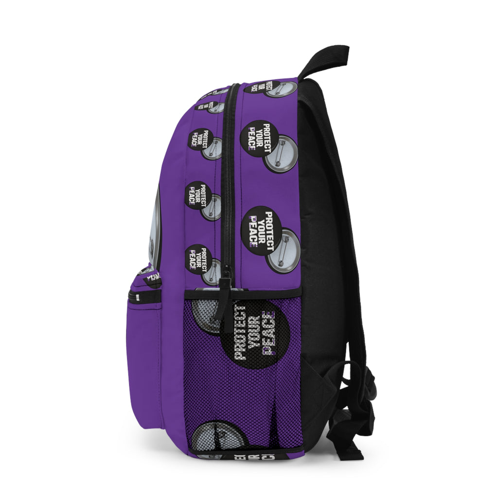 Protect Your Peace Button Backpack — Purple Printed School & Everyday Bag