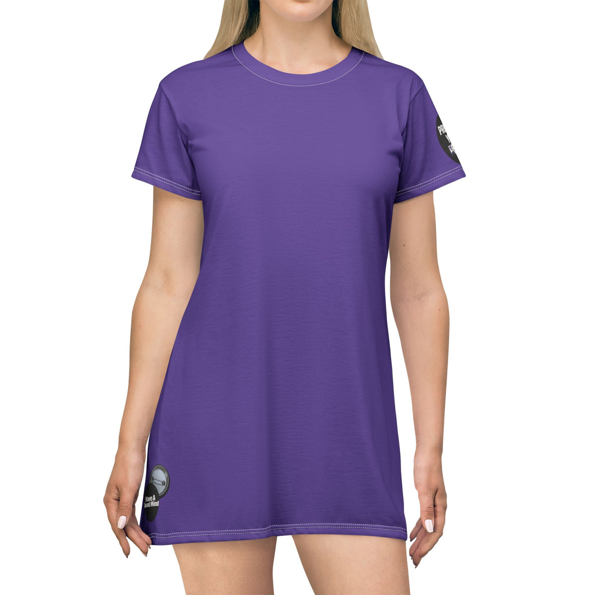 Purple T-Shirt Dress graphic I have a sound mind right bottom protect your peace sleeve.