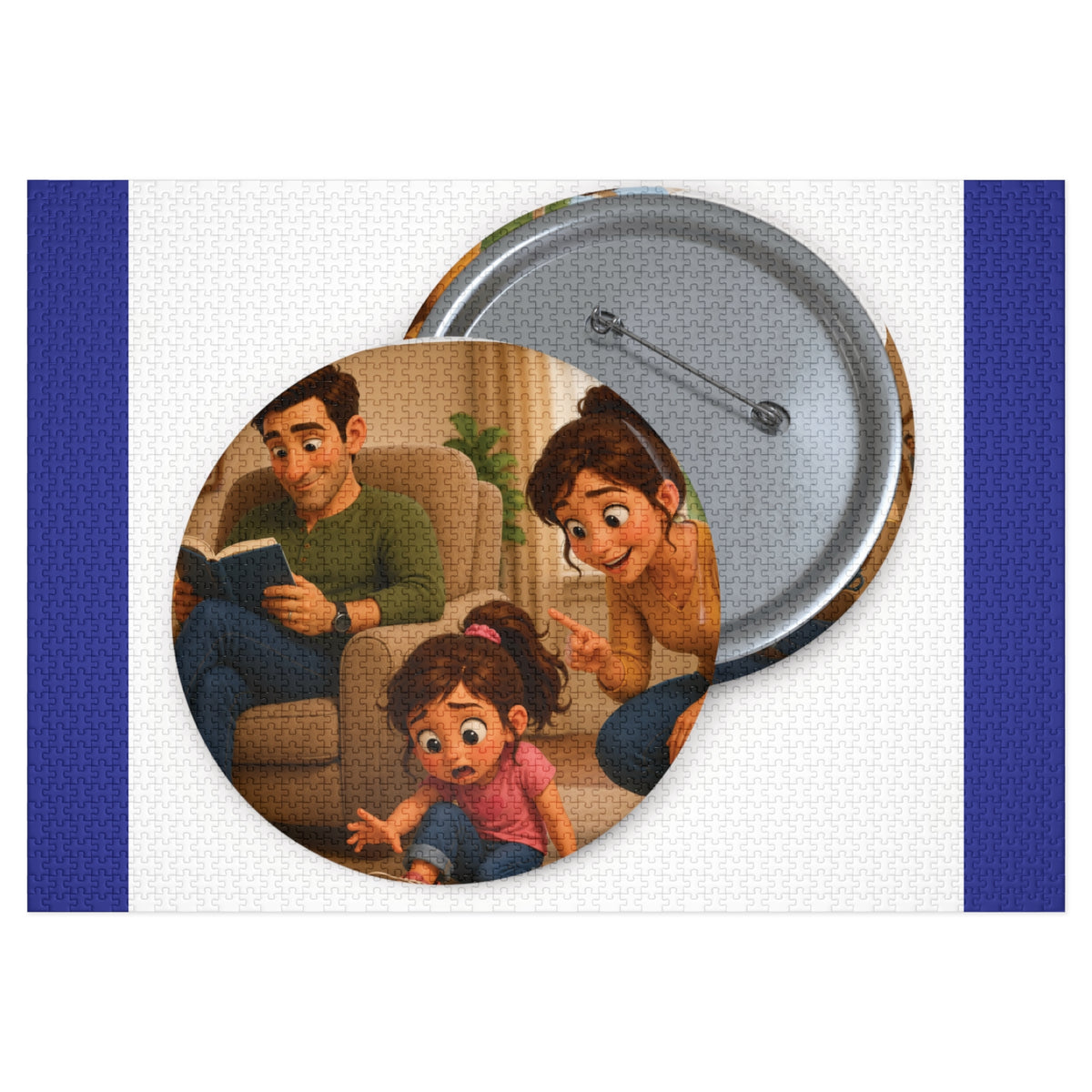 Family Movie Night Round Pin Puzzle with Tin — 252-Piece Keepsake Jigsaw
