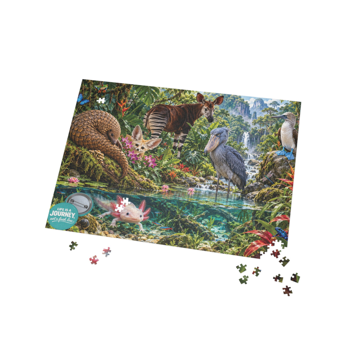 Rainforest Wildlife Jigsaw Puzzle – Axolotl, Shoebill & Exotic Animals (96–1000 pc)