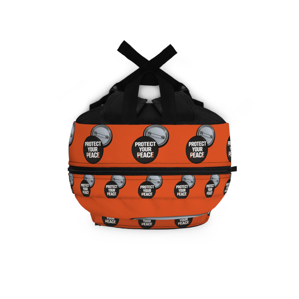 Protect Your Peace Backpack - Orange Button Badge Pattern