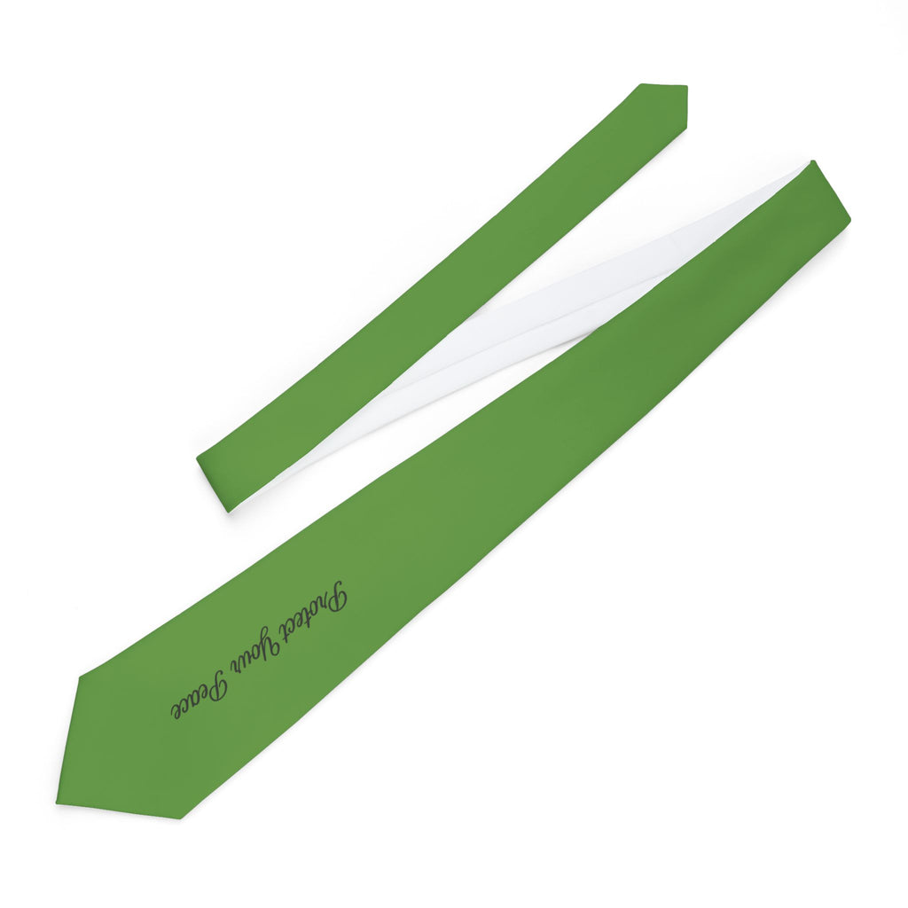 Green "Protect your peace" Custom Necktie — Personalized Script Accent Tie for Groomsmen, Fall Weddings & Corporate Events
